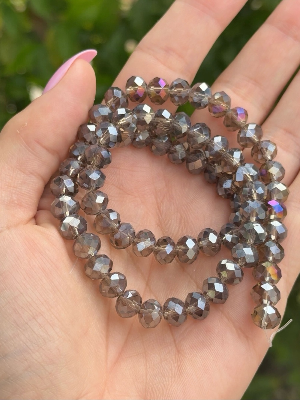 Faceted Glass Bead Stretch Bracelet - Smoky Taupe Electroplated
